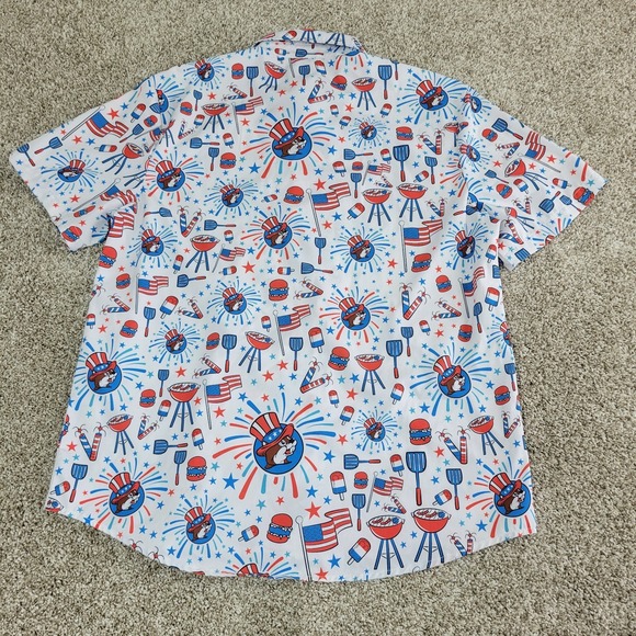 Bucees Mens Medium White AOP Patriotic 4th Of July BBQ Button Up Stretch SS - Picture 3 of 6